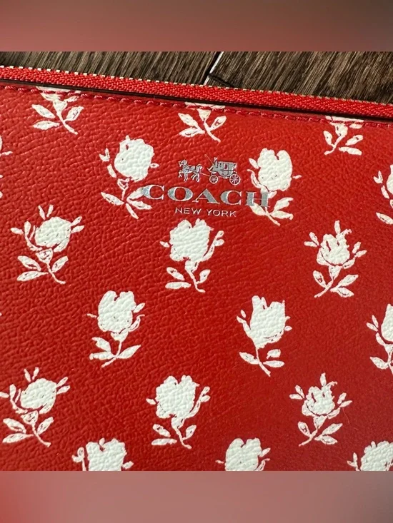 Coach Red Floral Zip Wristlet - Picture 3 of 5